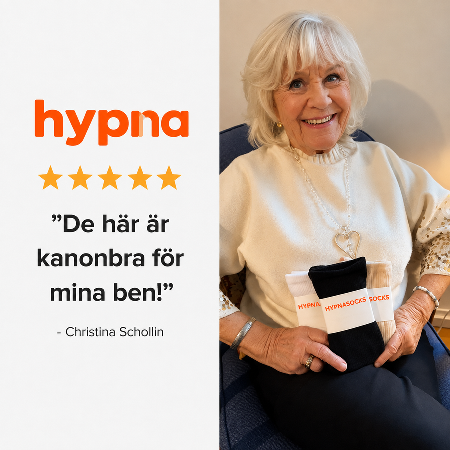 Christina Schollin med Hypna stödstrumpor — "De här är kanonbra för mina ben!"