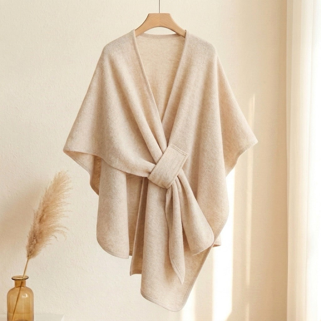 Lång ponchosjal, beige