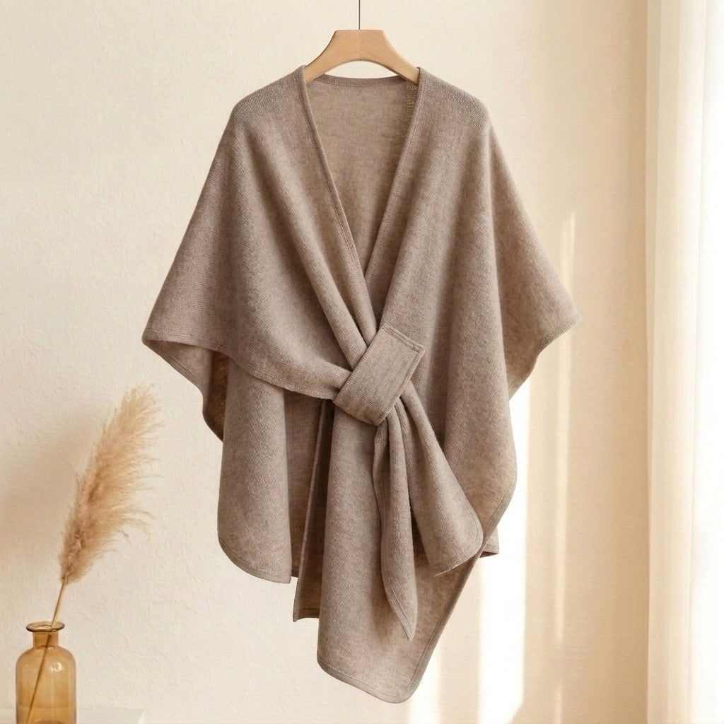 Lång ponchosjal, khaki
