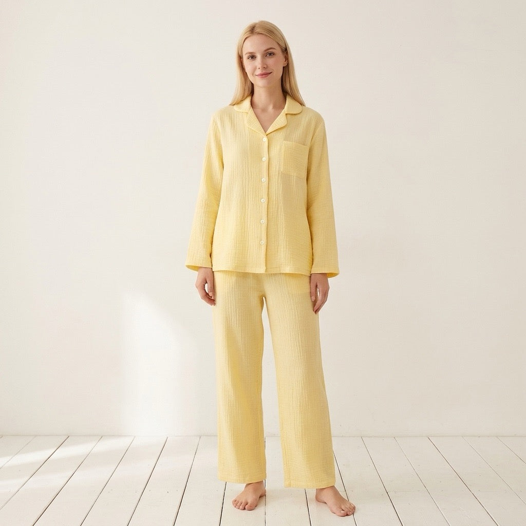 Enfärgad muslinpyjamas, citrongul