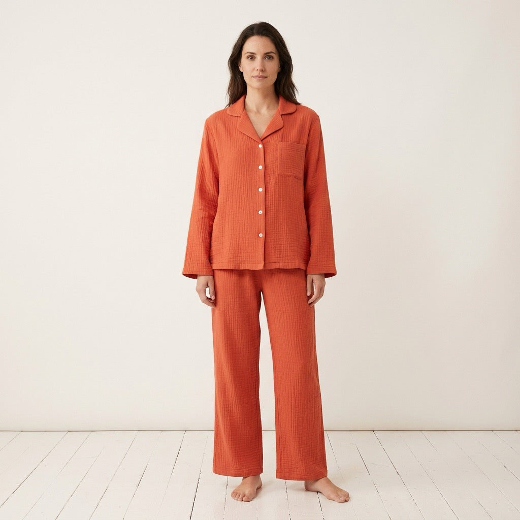 Enfärgad muslinpyjamas, terrakotta