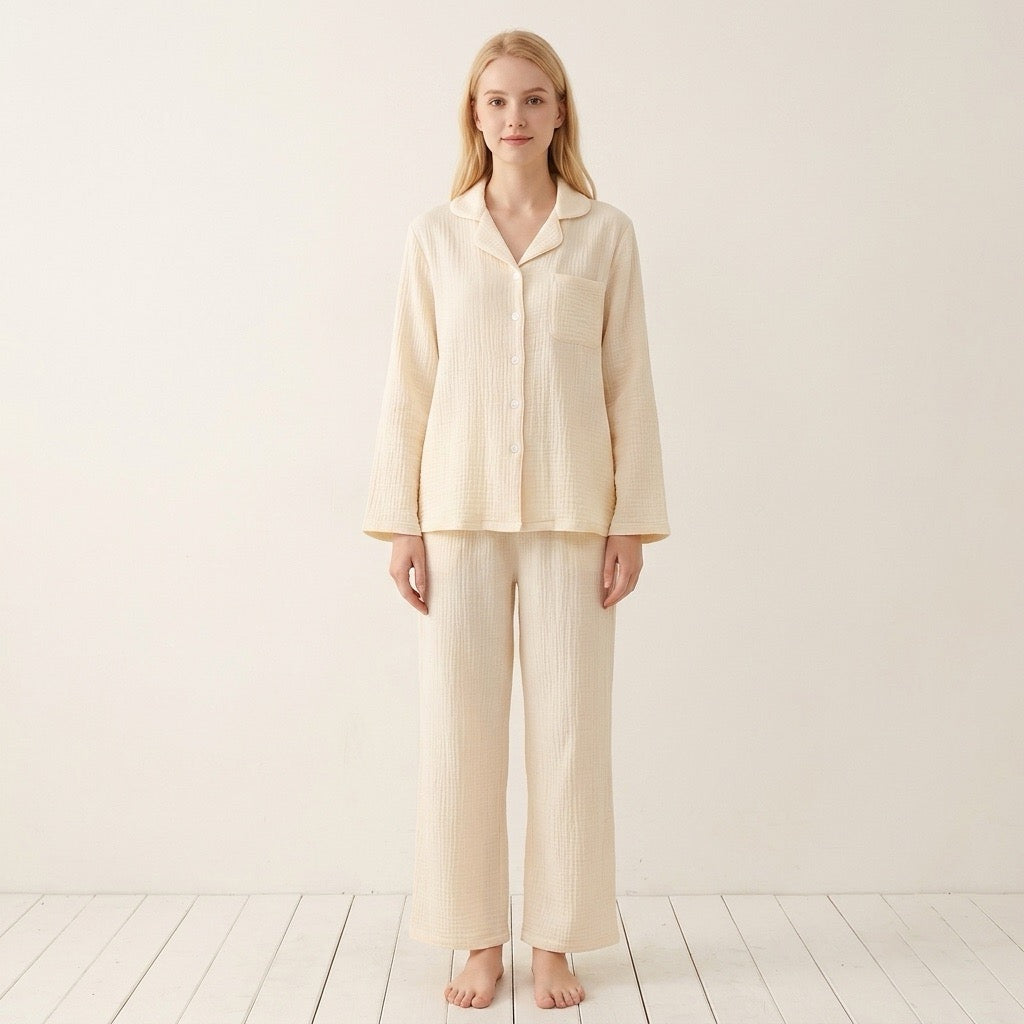 Enfärgad muslinpyjamas, gräddvit