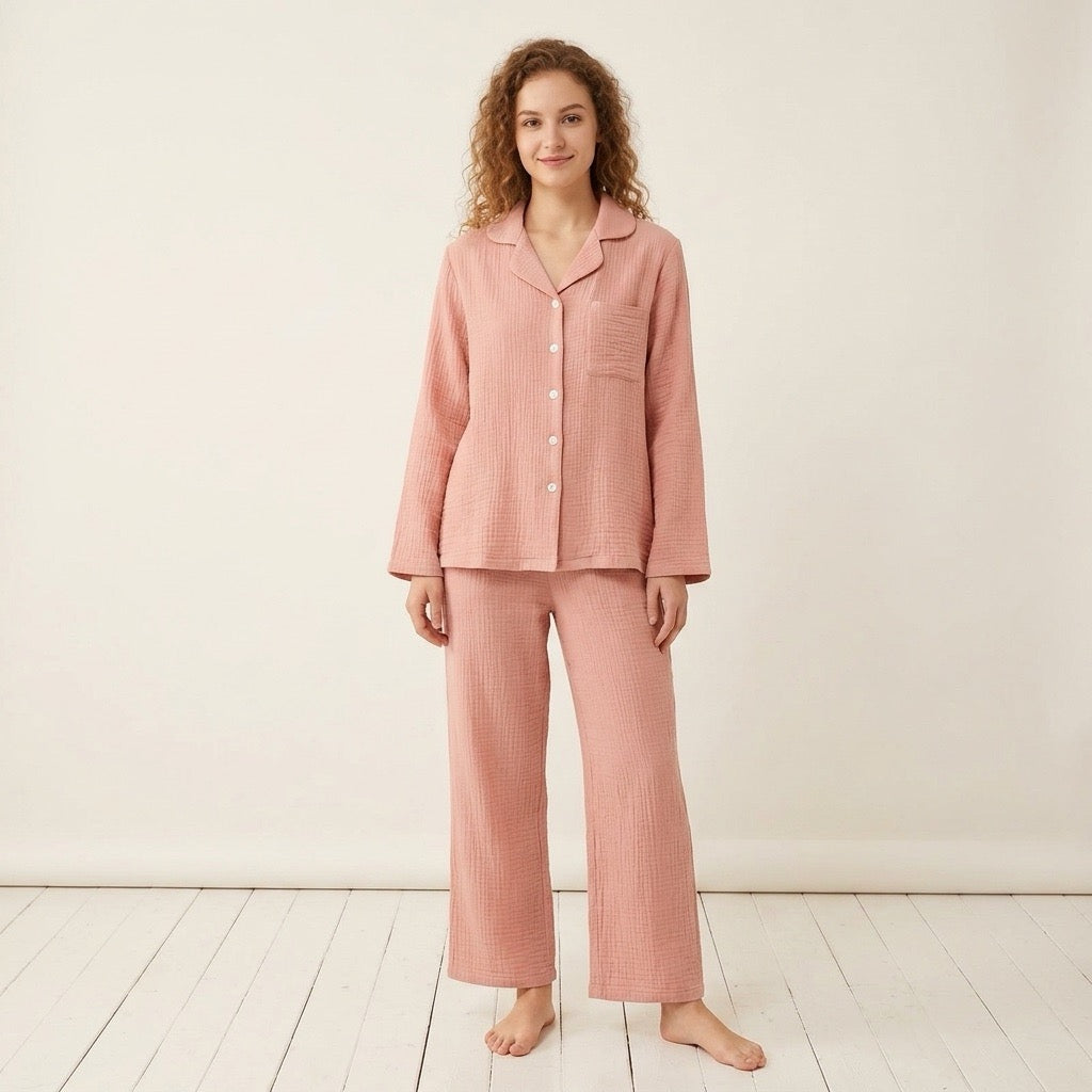 Enfärgad muslinpyjamas, gammelrosa