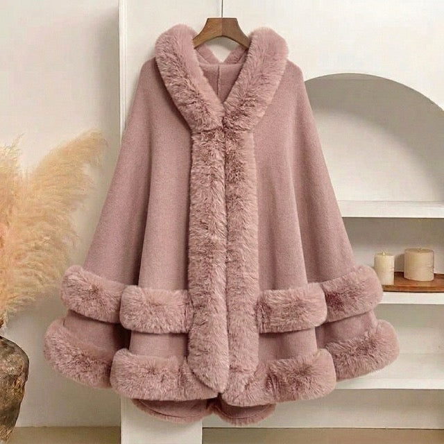 Fluffig huvponcho, rosa
