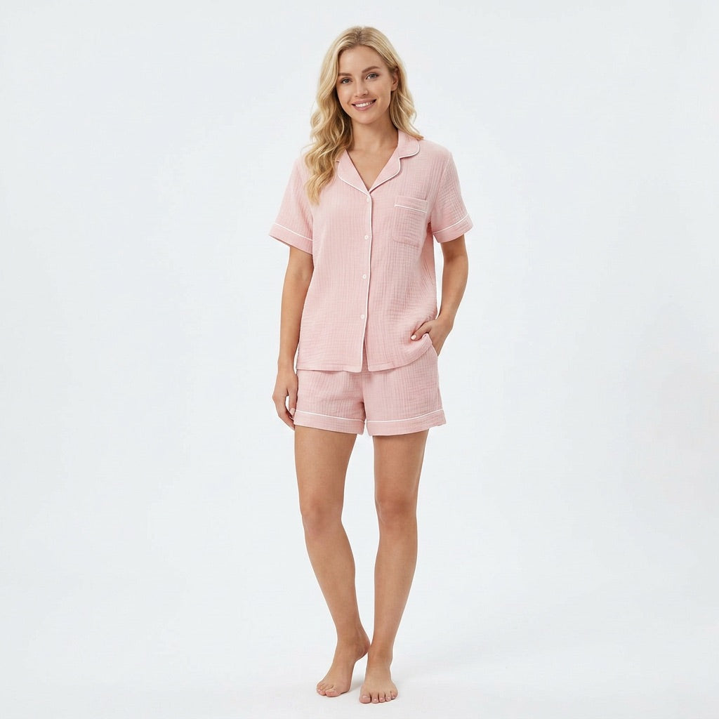Kort muslinpyjamas, ljusrosa