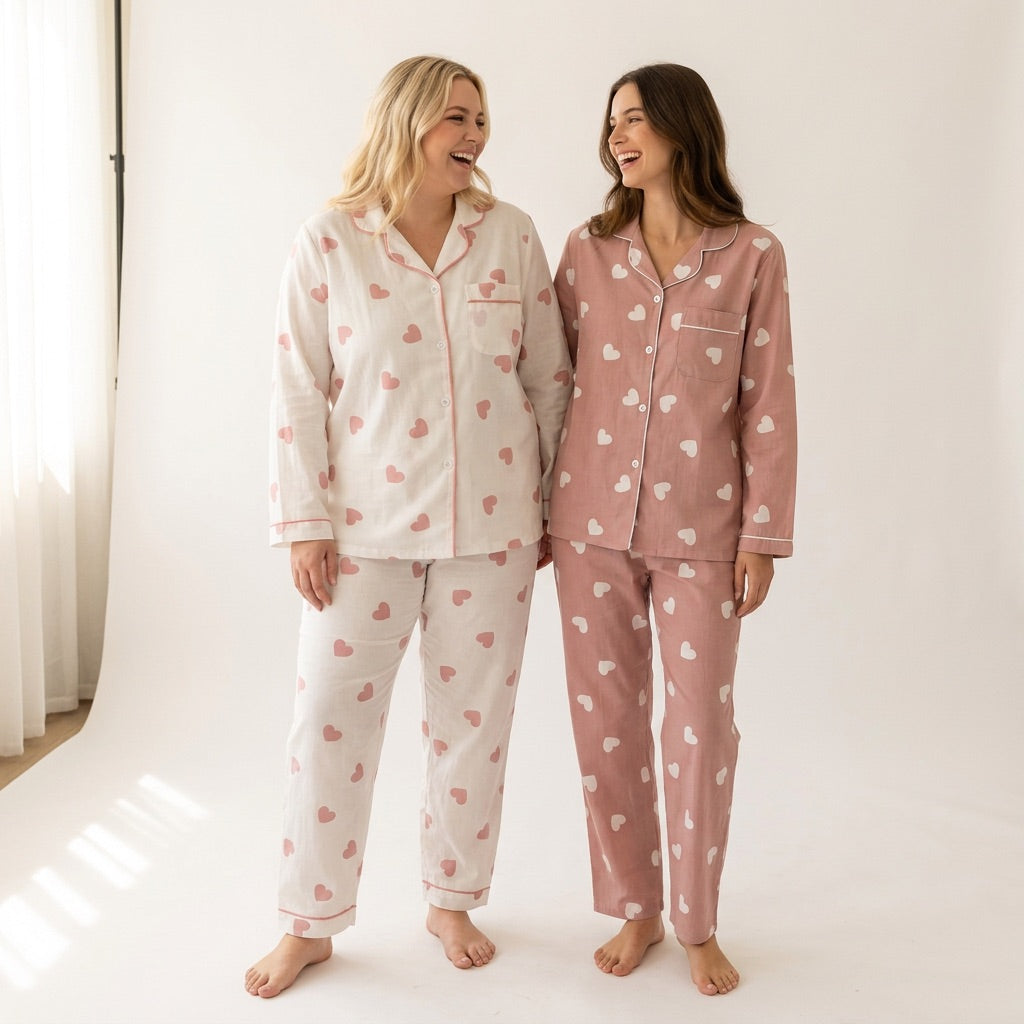 Muslinpyjamas med hjärtan