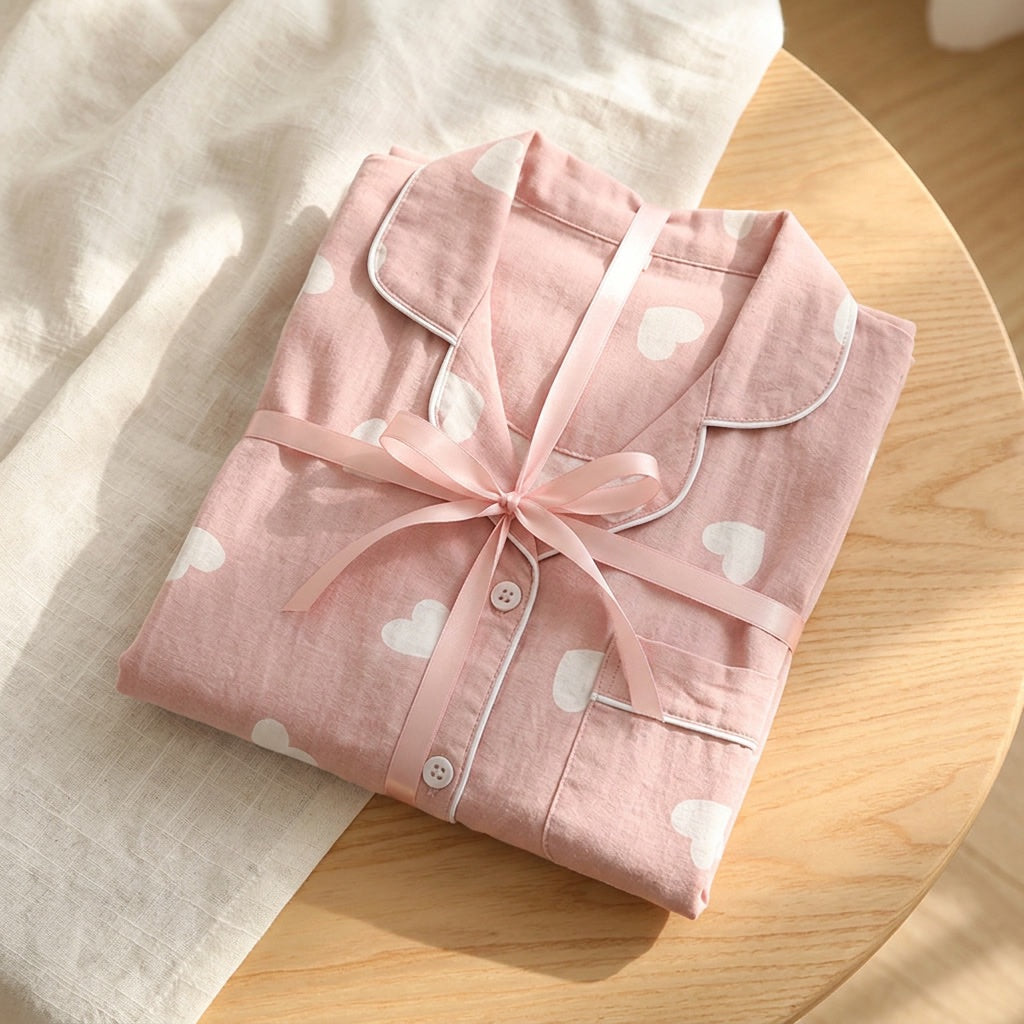 Muslinpyjamas med hjärtan