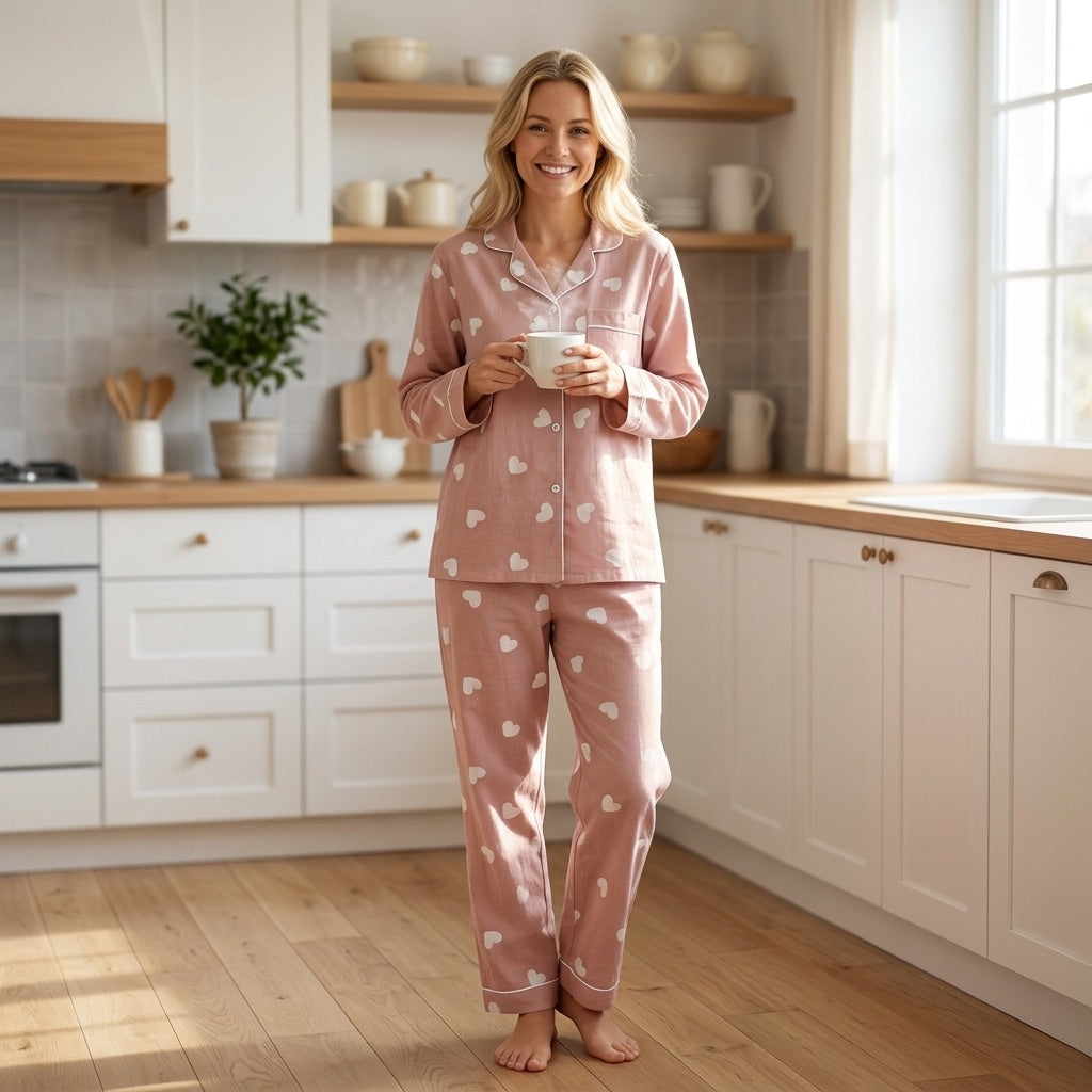 Muslinpyjamas med hjärtan