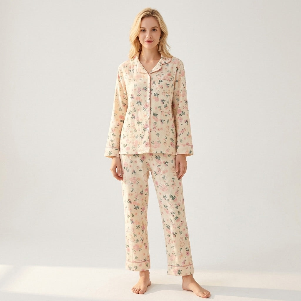 Blommig muslinpyjamas, rosa