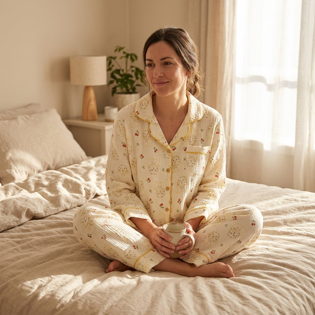 Blommig muslinpyjamas