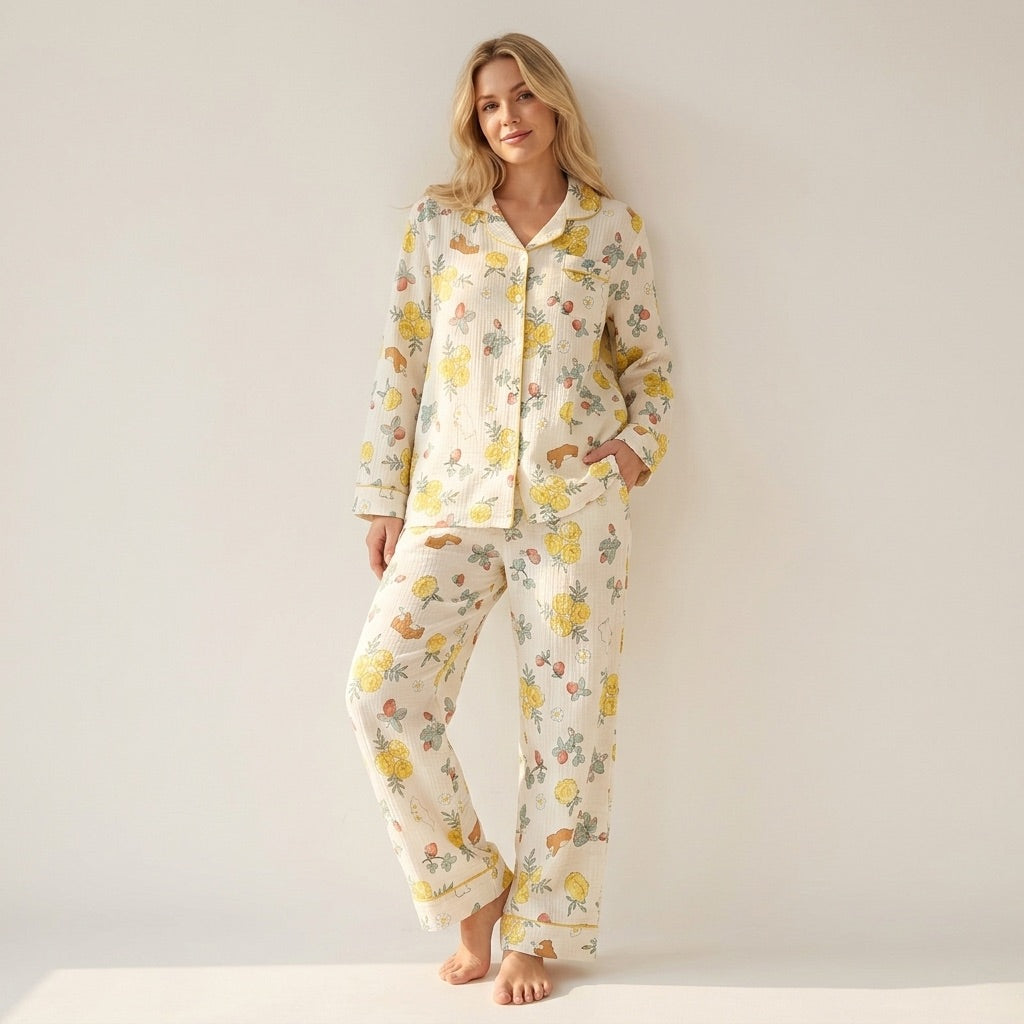 Blommig muslinpyjamas, gul