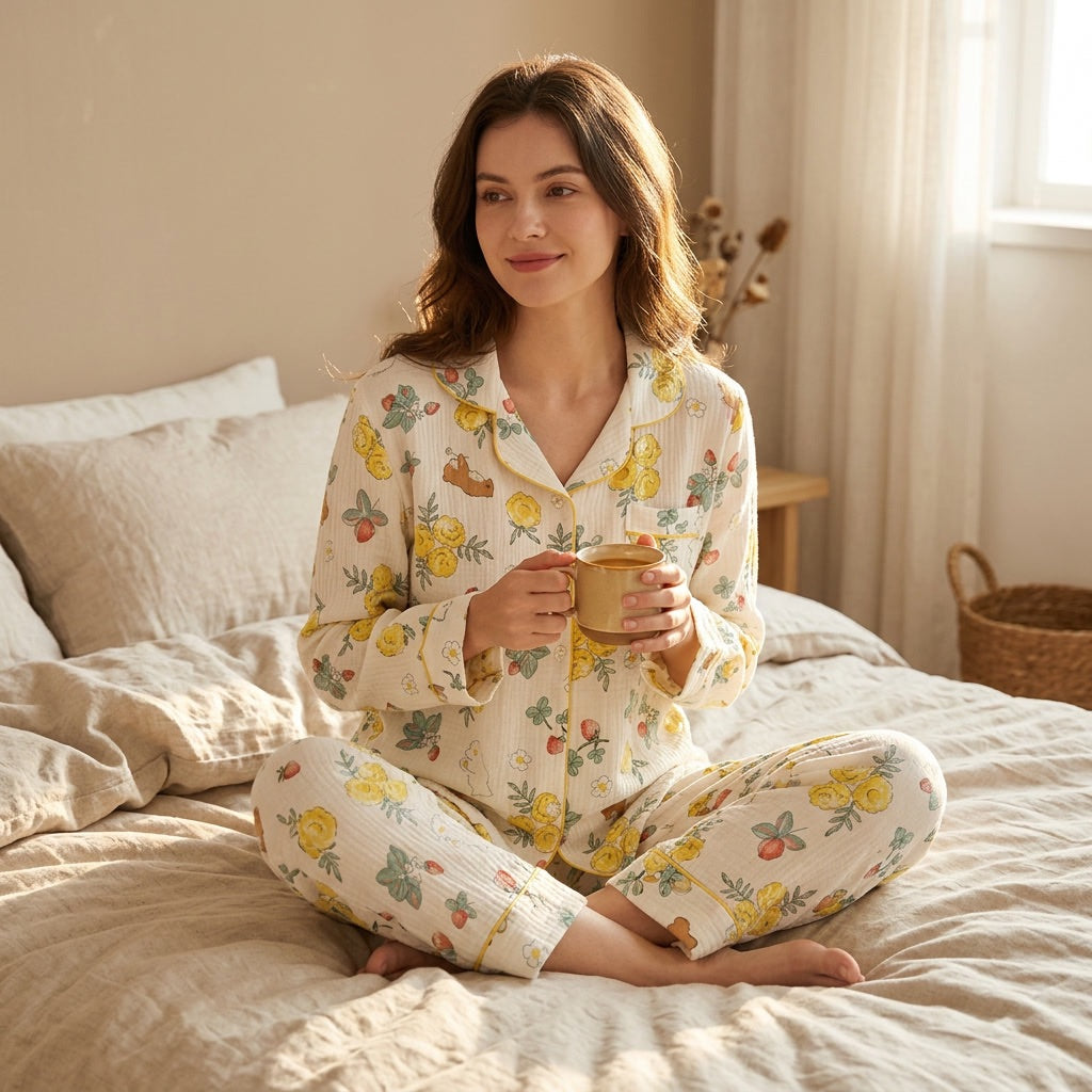 Blommig muslinpyjamas