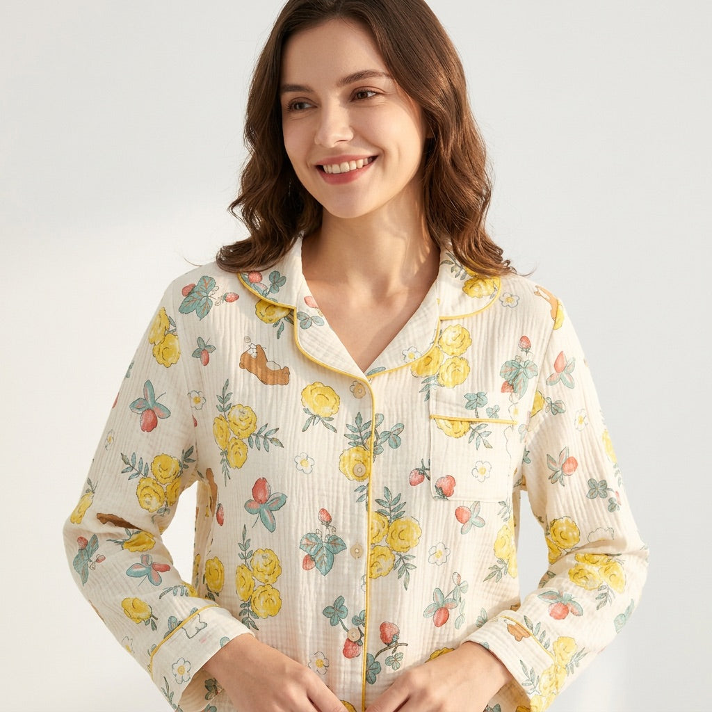 Blommig muslinpyjamas