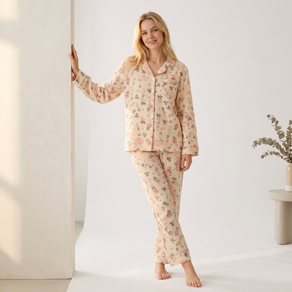 Blommig muslinpyjamas