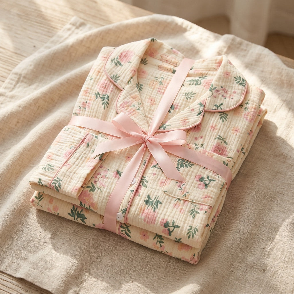 Blommig muslinpyjamas
